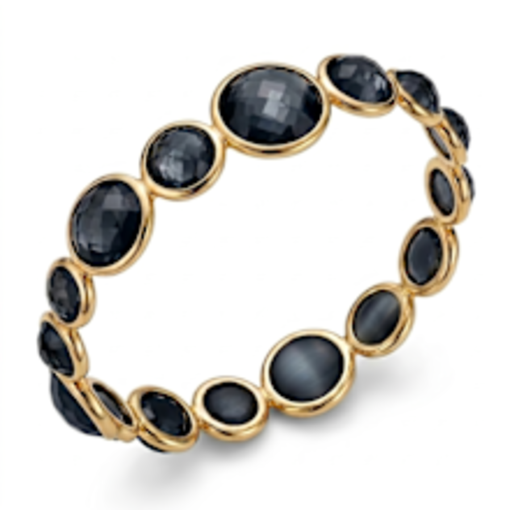 18K Yellow Gold Doublet Hematite  Bangle
