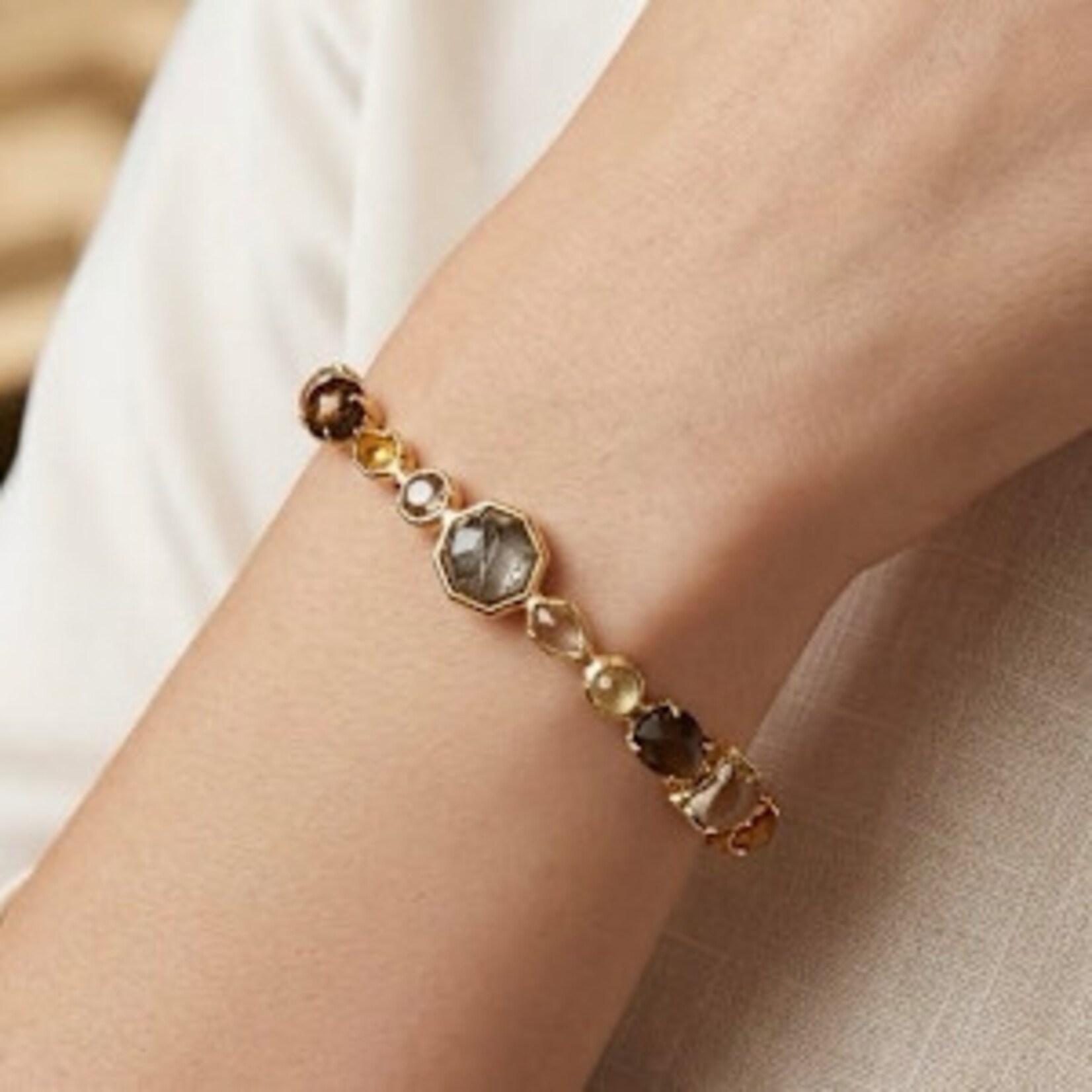 18K Yellow Gold Ippolita Labradorite, Citrine, Hematite, Pyrite Bangle