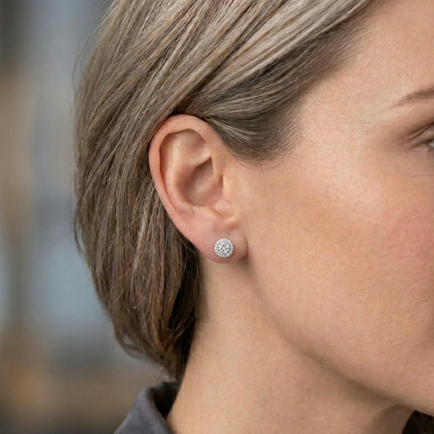 14K White Gold Diamond Halo Stud Earrings