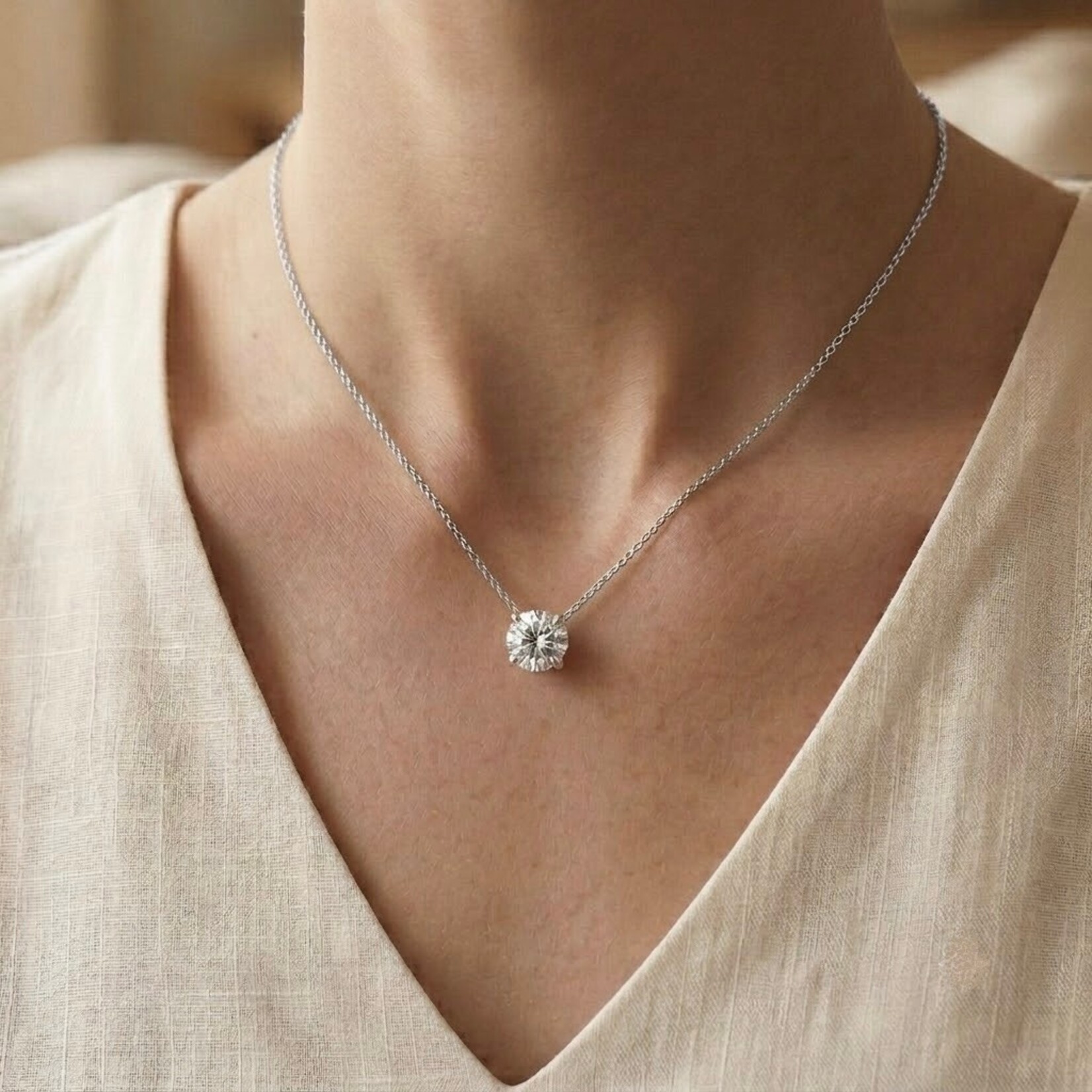 14K White Gold 2 Carat Floating Diamond Solitaire Pendant