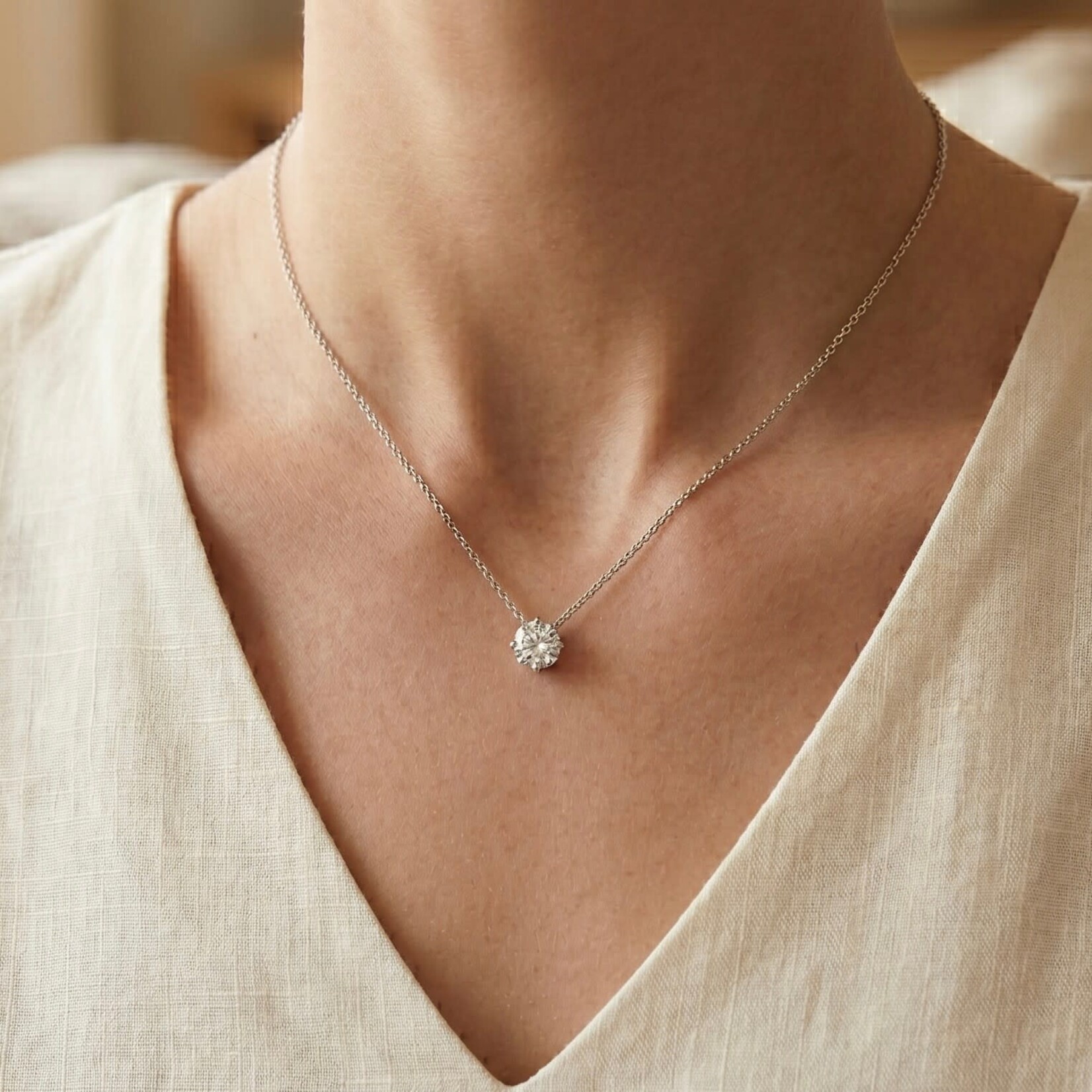 14K White Gold 1/2 Carat Lab Grown Diamond Solitaire Pendant