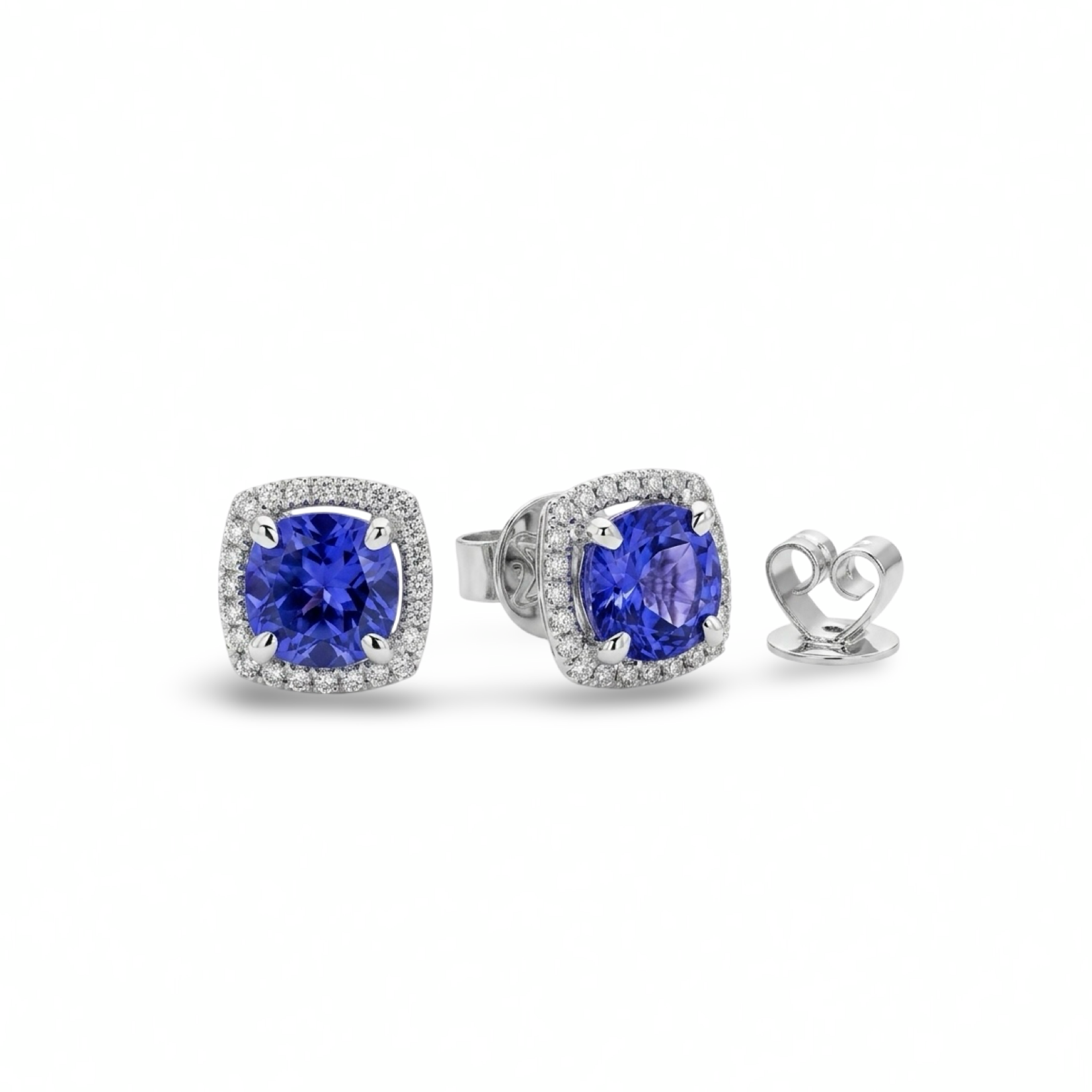 14K White Gold Tanzanite & Diamond Stud Earrings