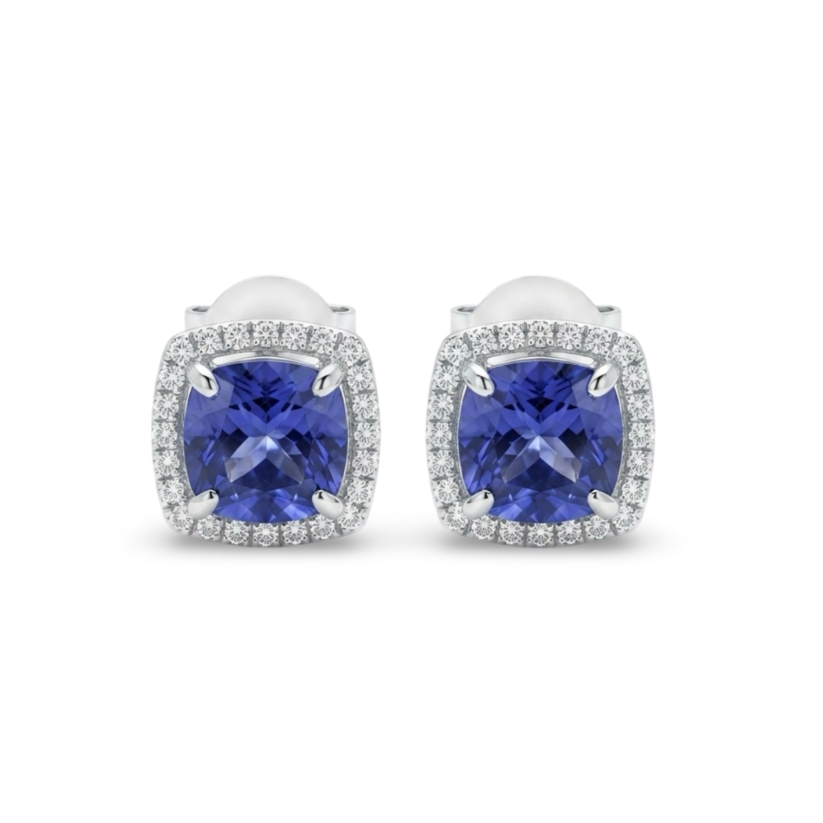 14K White Gold Tanzanite & Diamond Stud Earrings