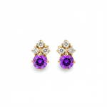 14K Yellow Gold Amethyst & Diamond Stud Earrings