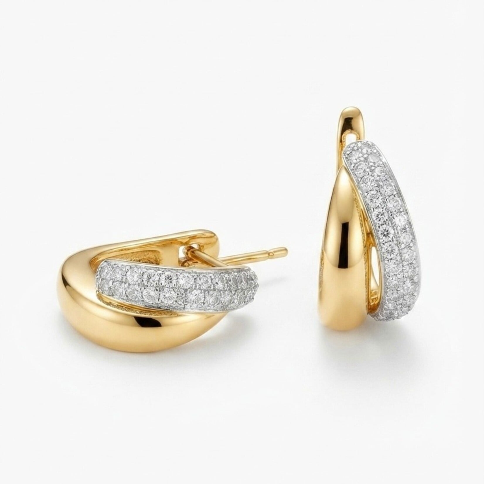 18K Yellow & White Pave Diamond Interlocking Love Hoops