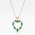 14K Yellow Gold Emerald & Diamond Open Heart Pendant