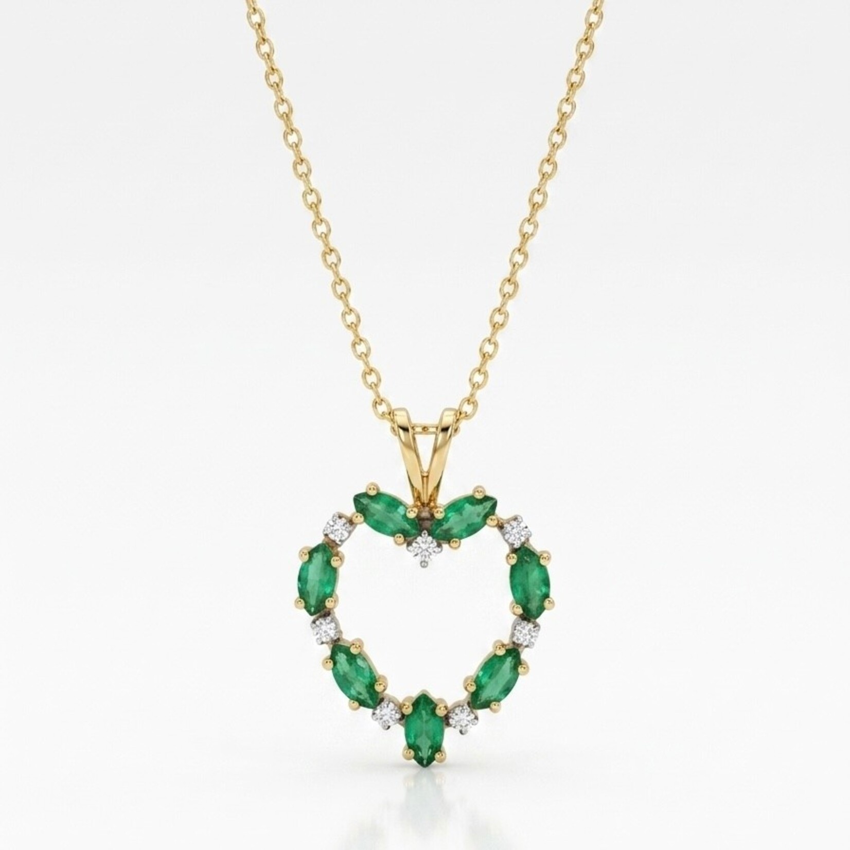 14K Yellow Gold Emerald & Diamond Open Heart Pendant