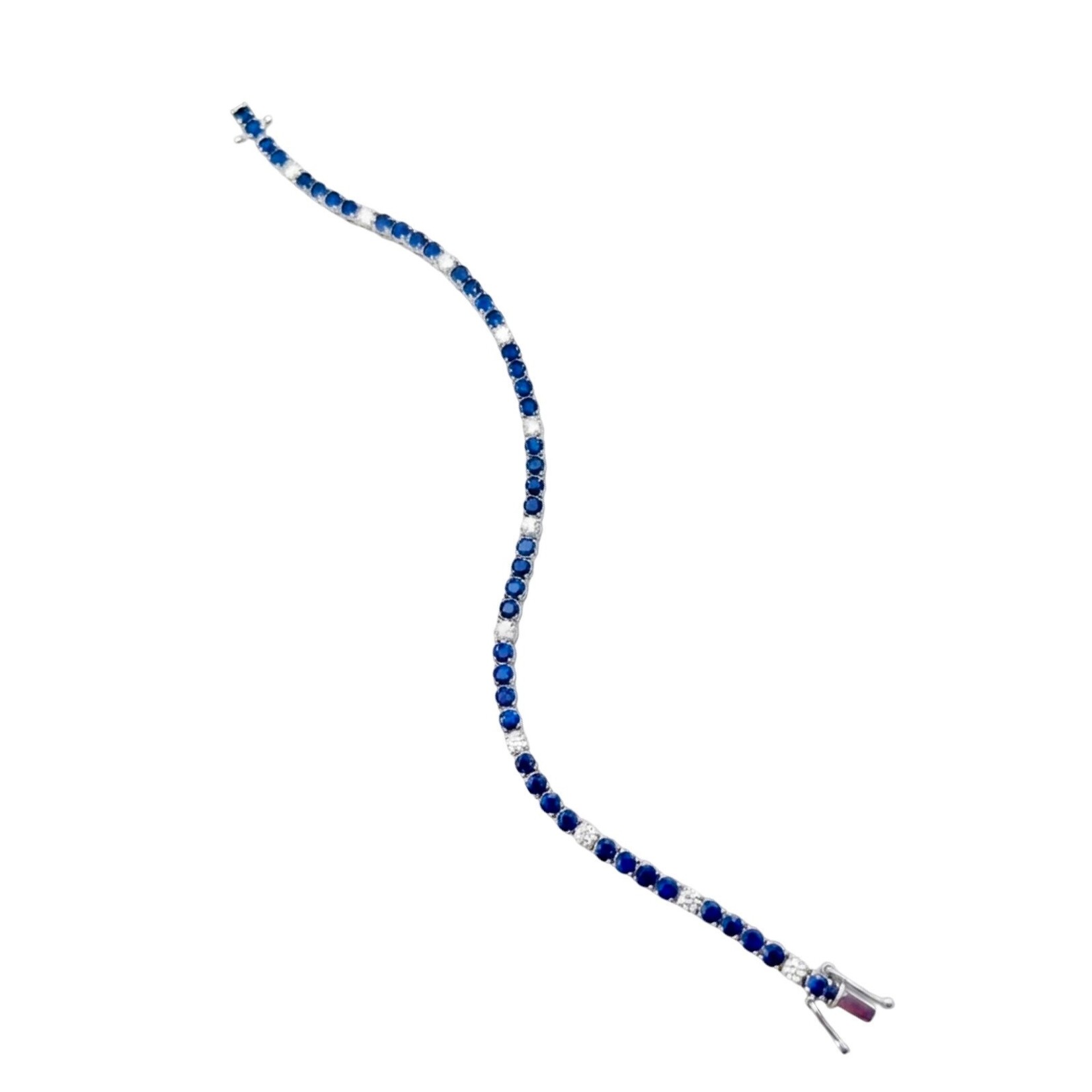 14K White Gold Sapphire & Diamond Line Bracelet