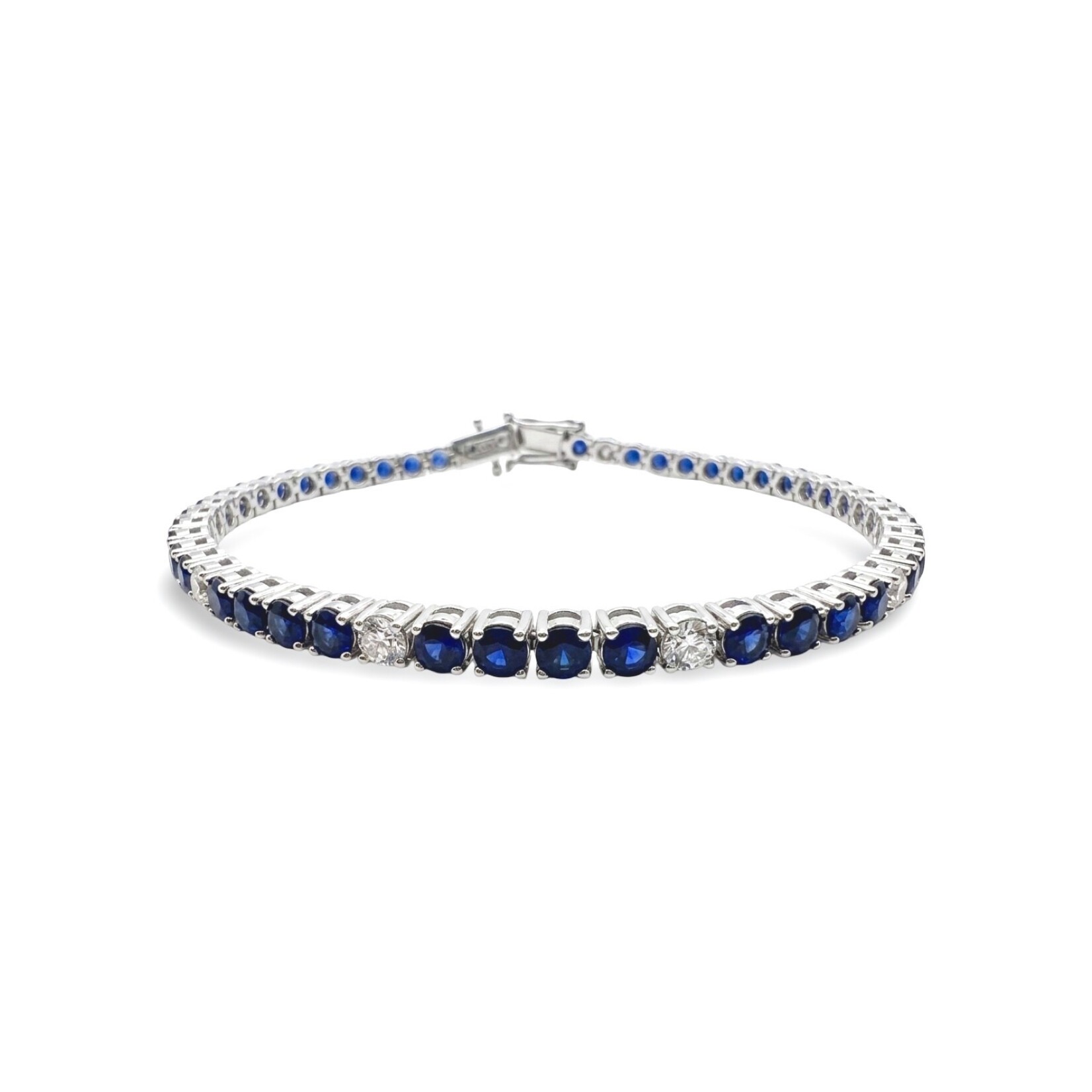 14K White Gold Sapphire & Diamond Line Bracelet