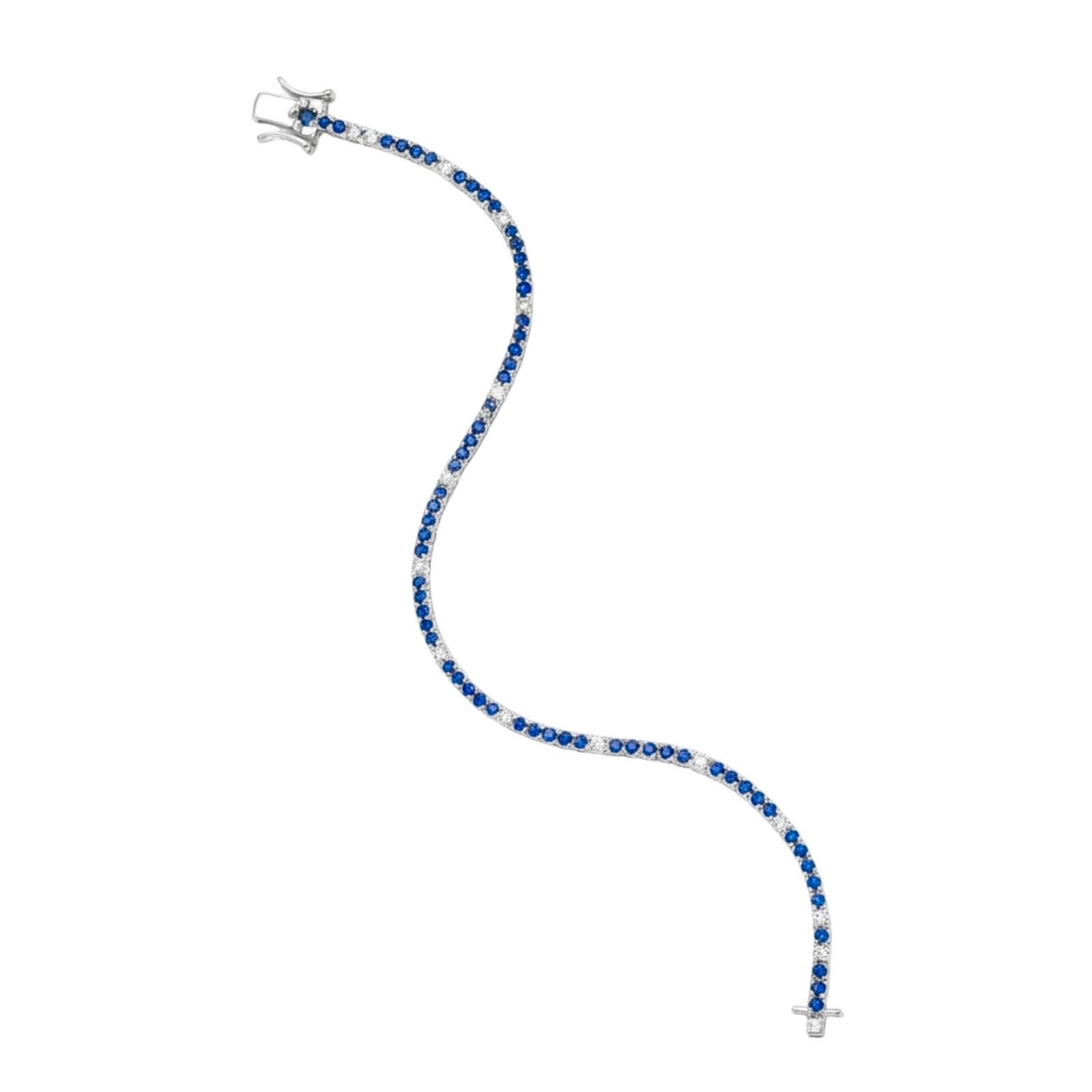 14K White Gold Sapphire & Diamond Line Bracelet