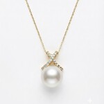 14K Yellow Gold  Cultured Pearl Diamond Cabe Pendant