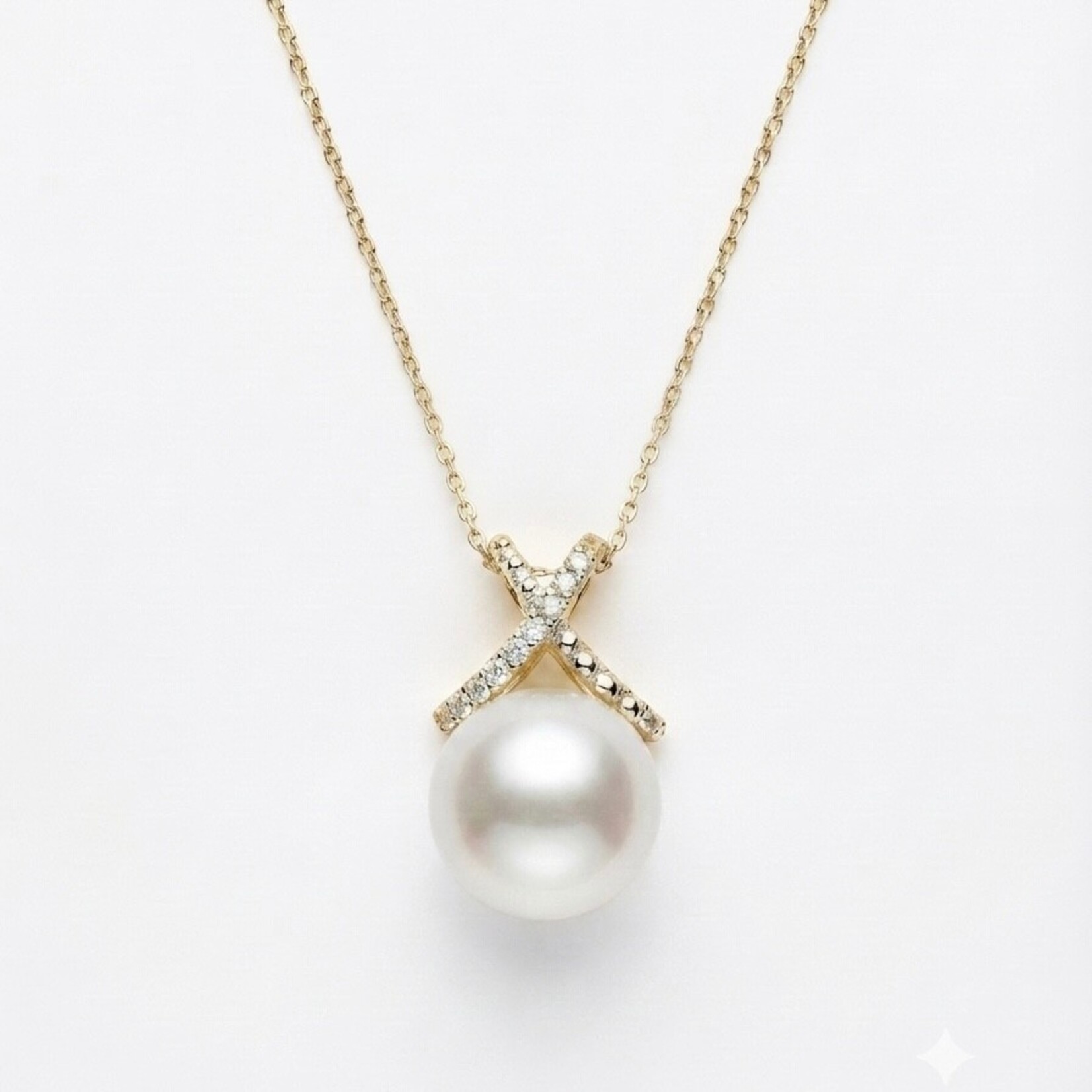 14K Yellow Gold  Cultured Pearl Diamond Cable Pendant