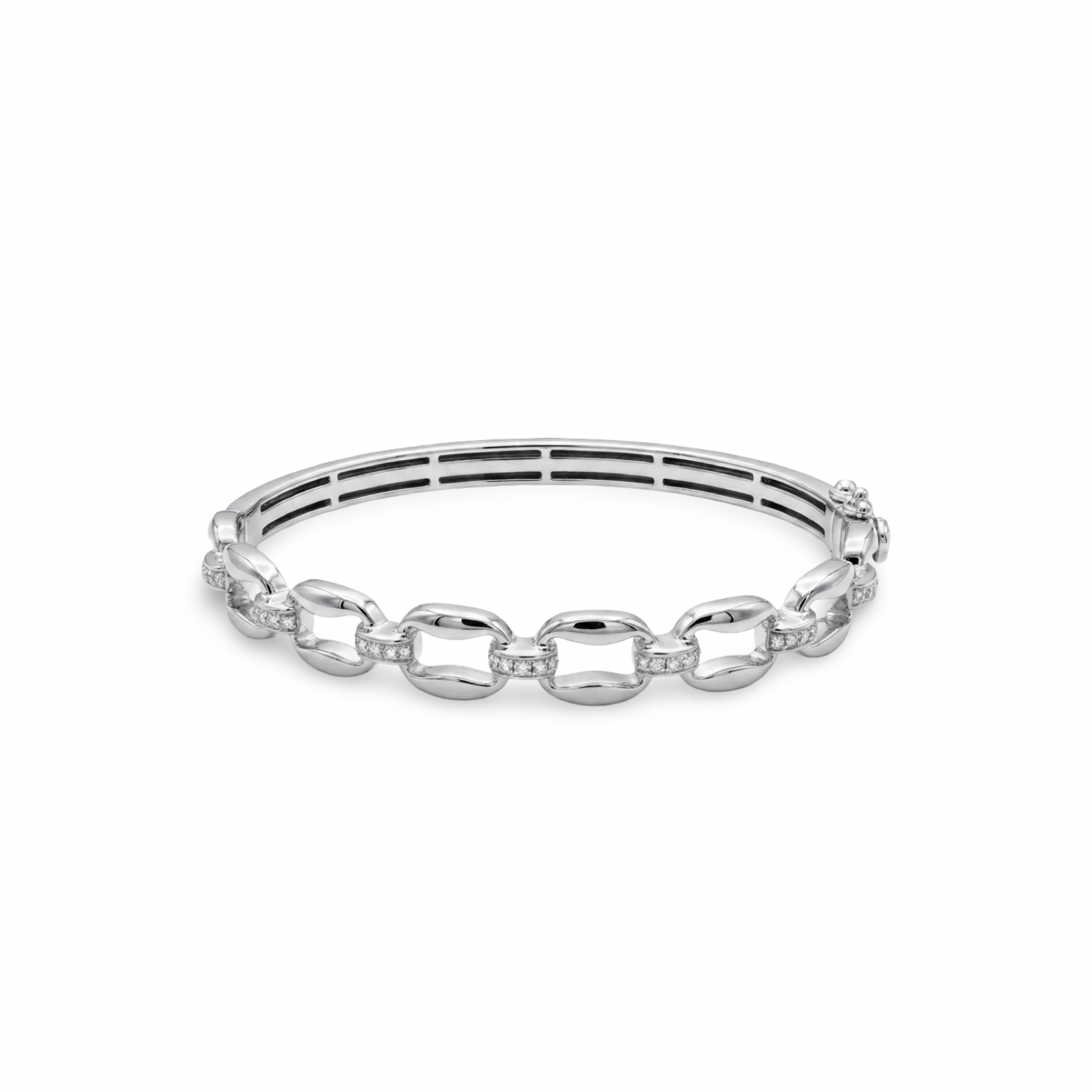 Sterling Silver Diamond Cushion Link Bangle Bracelet