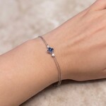 14K White Gold Blue Sapphire & Diamond  Bezel Cluster Bracelet