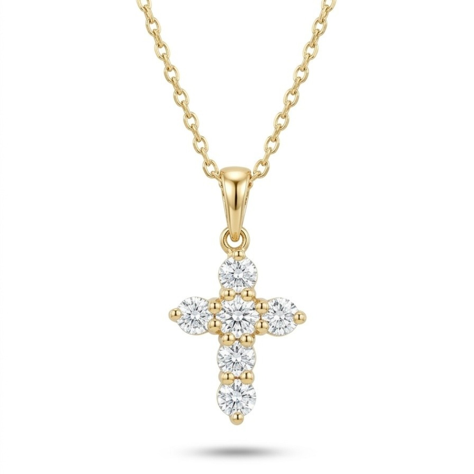 14K Yellow Gold Petite Diamond 1/3 Carat Cross Pendant