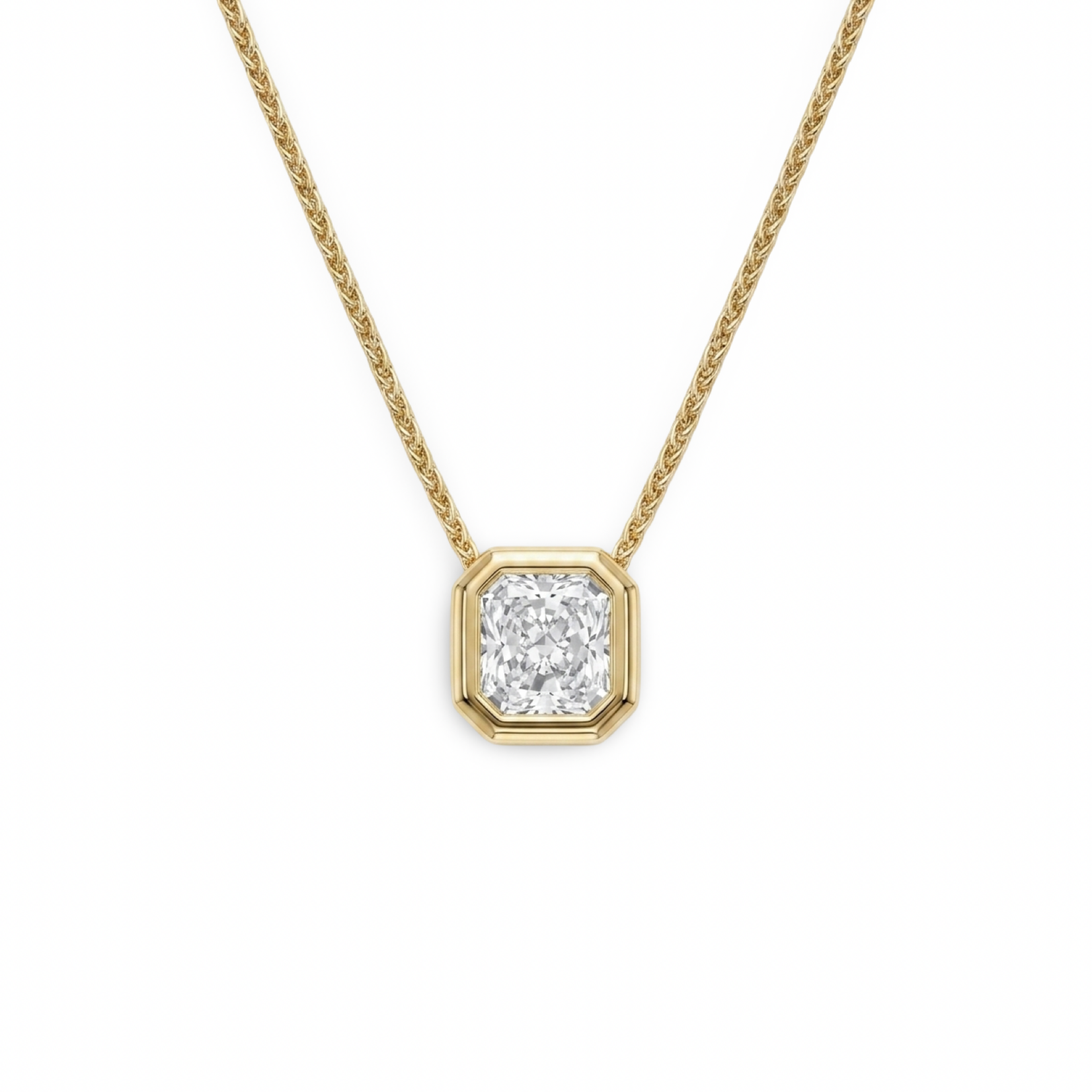 14K Yellow Gold 1 1/4 Carat Lab Grown Radiant Cut Diamond Bezel Pendant