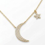 14K Yellow Gold Moon & Star Diamond Necklace