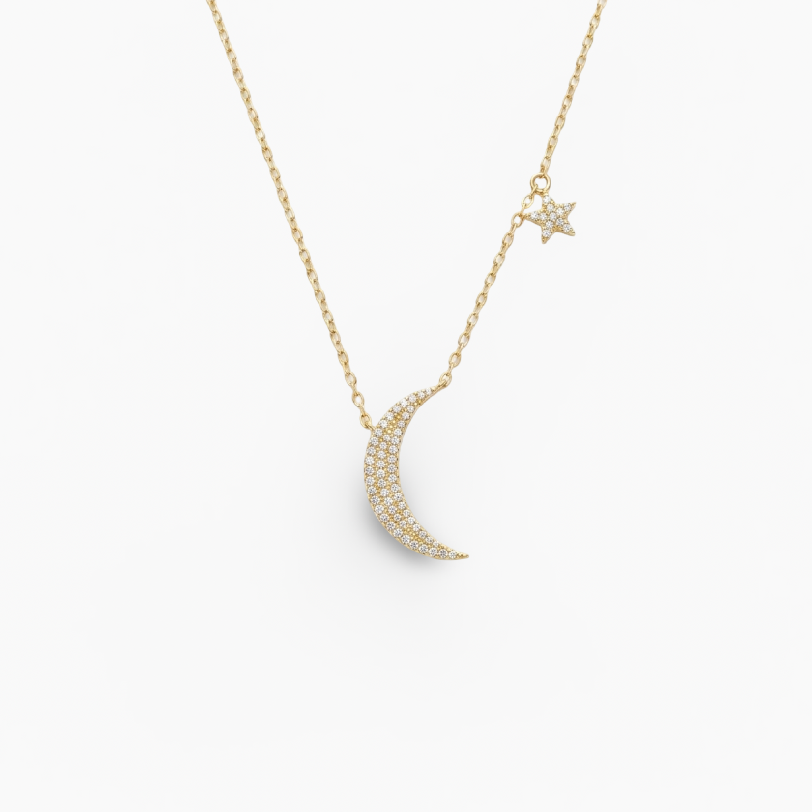 14K Yellow Gold Moon & Star Diamond Necklace