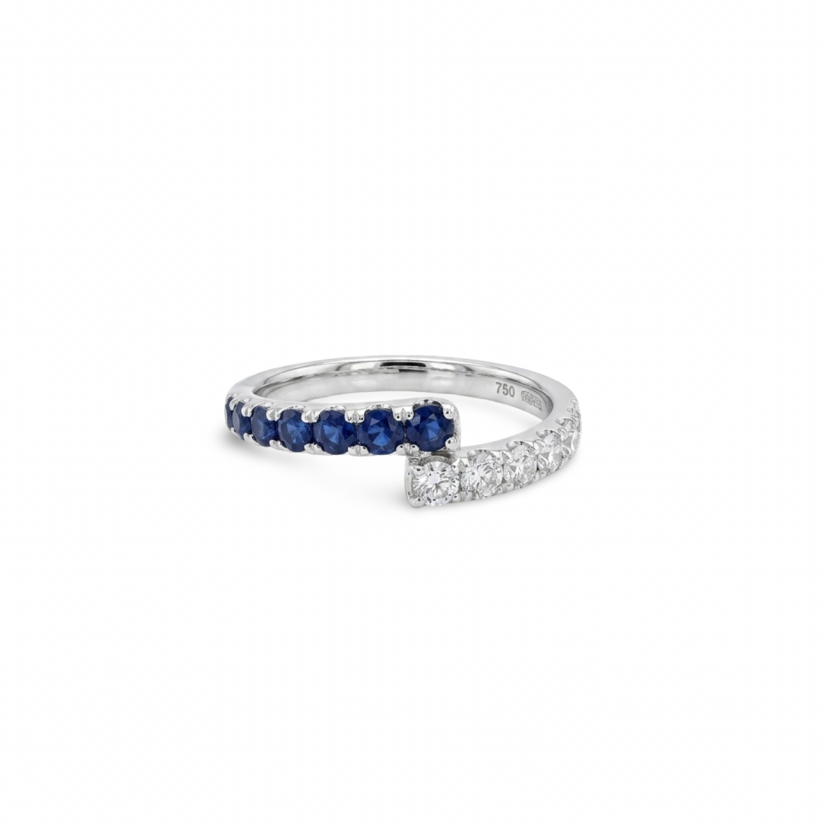 14K White Gold Pave Sapphire & Diamond Bypass Ring