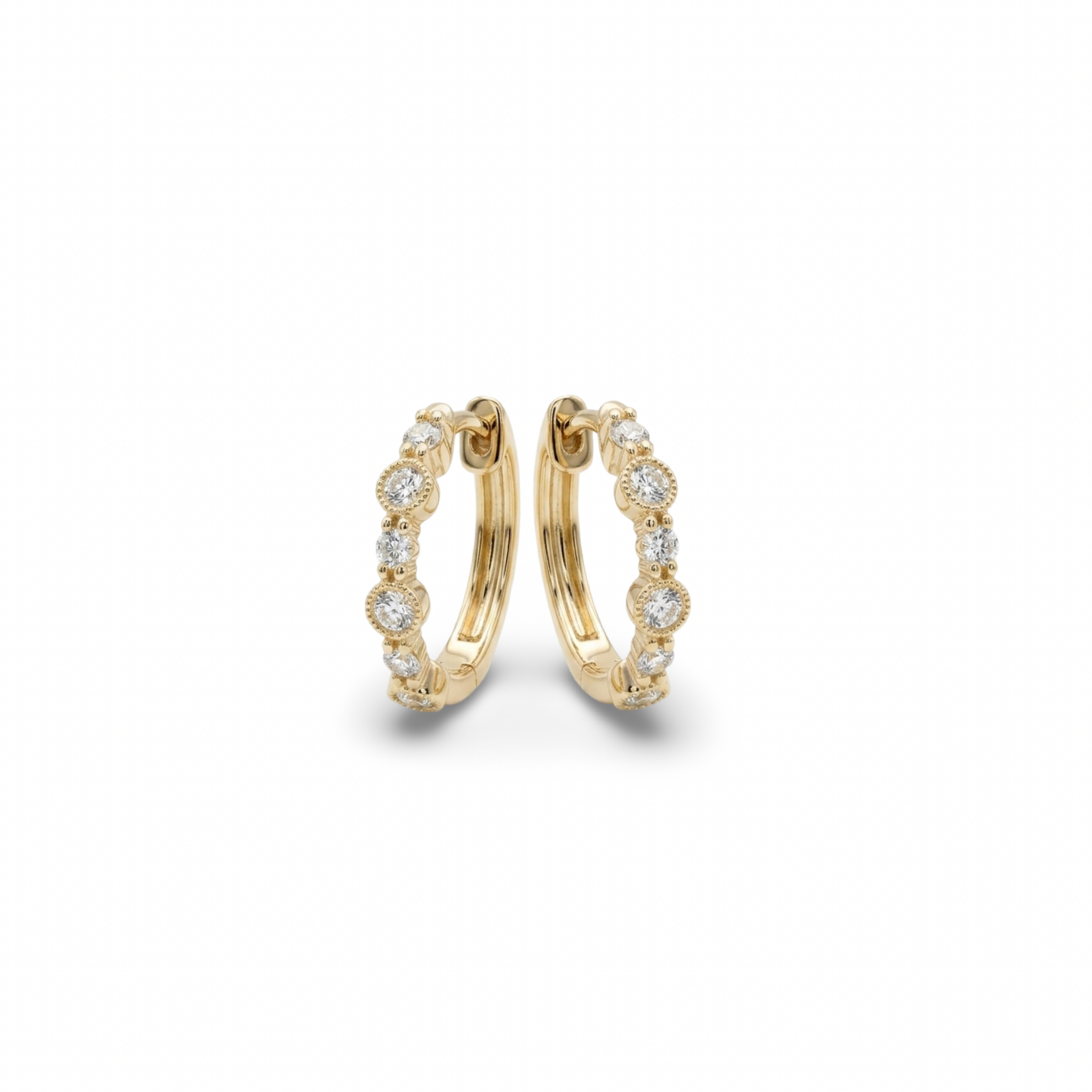 14K Yellow Gold Vintage Diamond Huggie Earrings