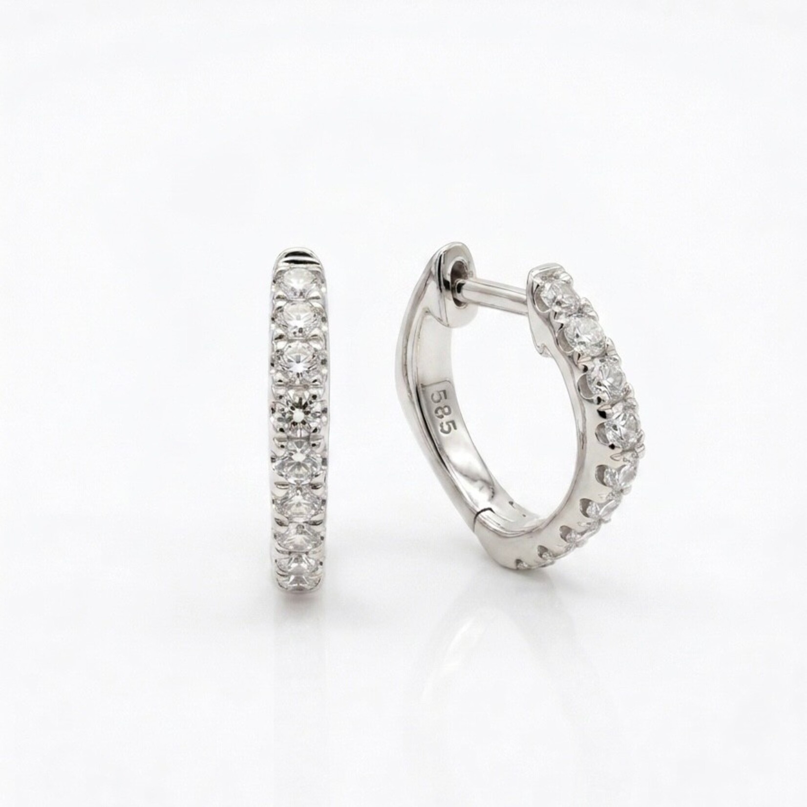 14K White Gold Diamond Geometric Huggie Earrings