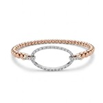 Sterling Silver 14K Rose Gold Overlay Diamond Oval Link Bead Bracelet