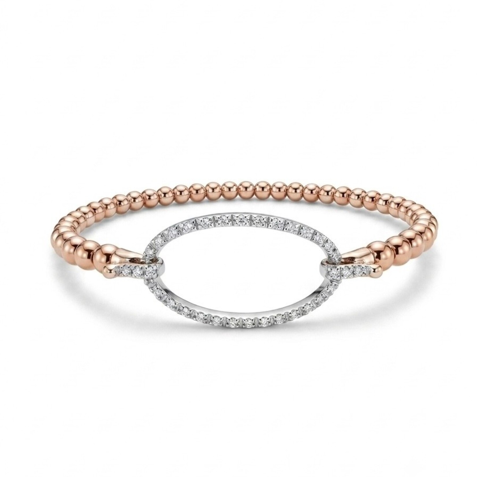Sterling Silver 14K Rose Gold Overlay Diamond Oval Link Bead Bracelet