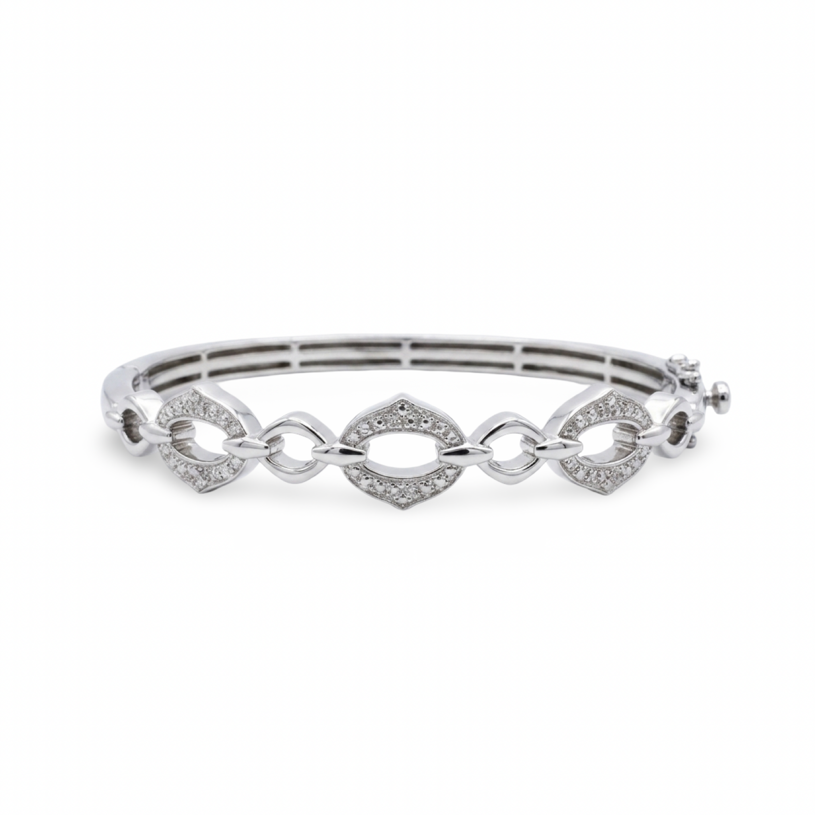 Sterling Silver Open Link Diamond Bangle