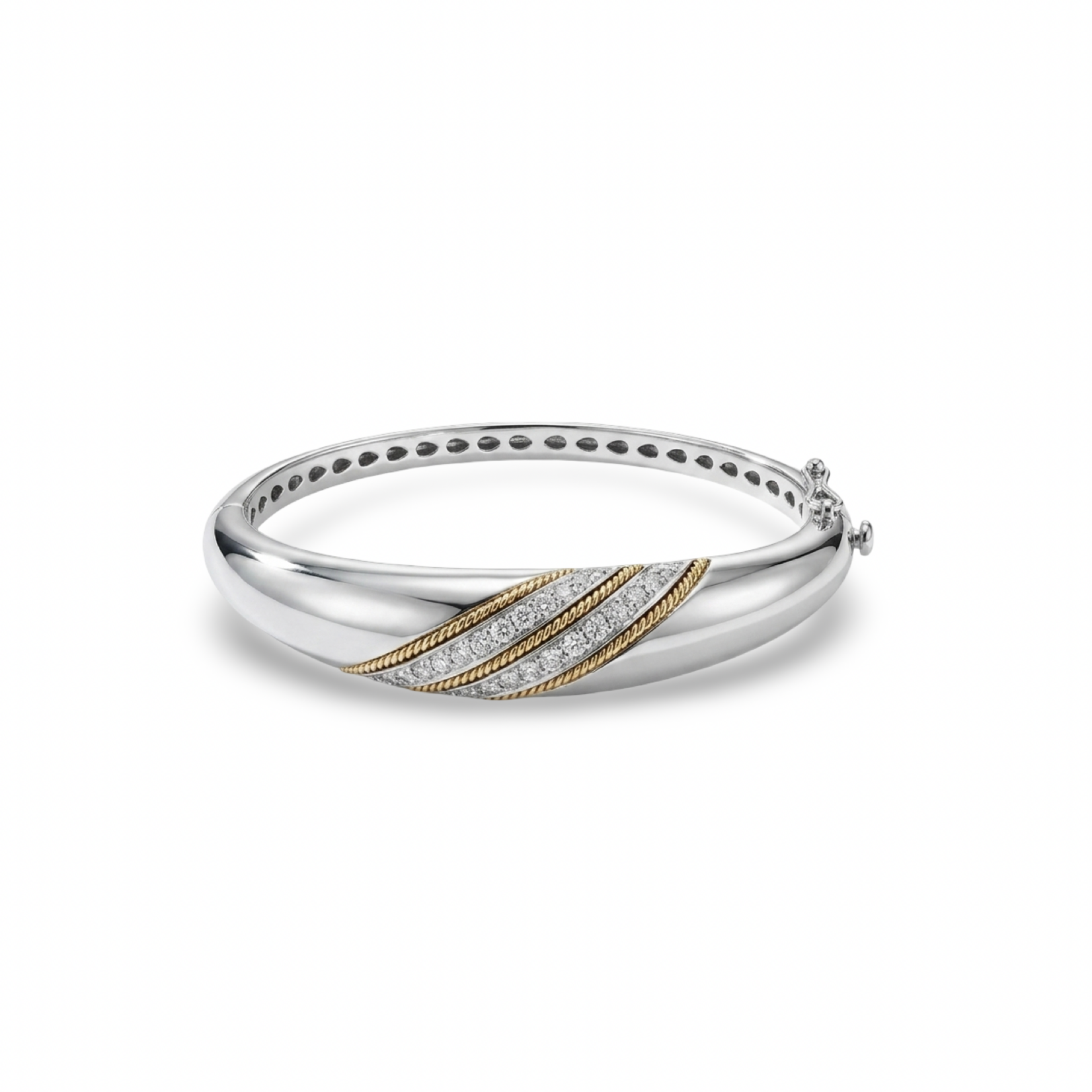 Sterling Silver 14K Yellow Gold Diamond Cable Accent Bangle