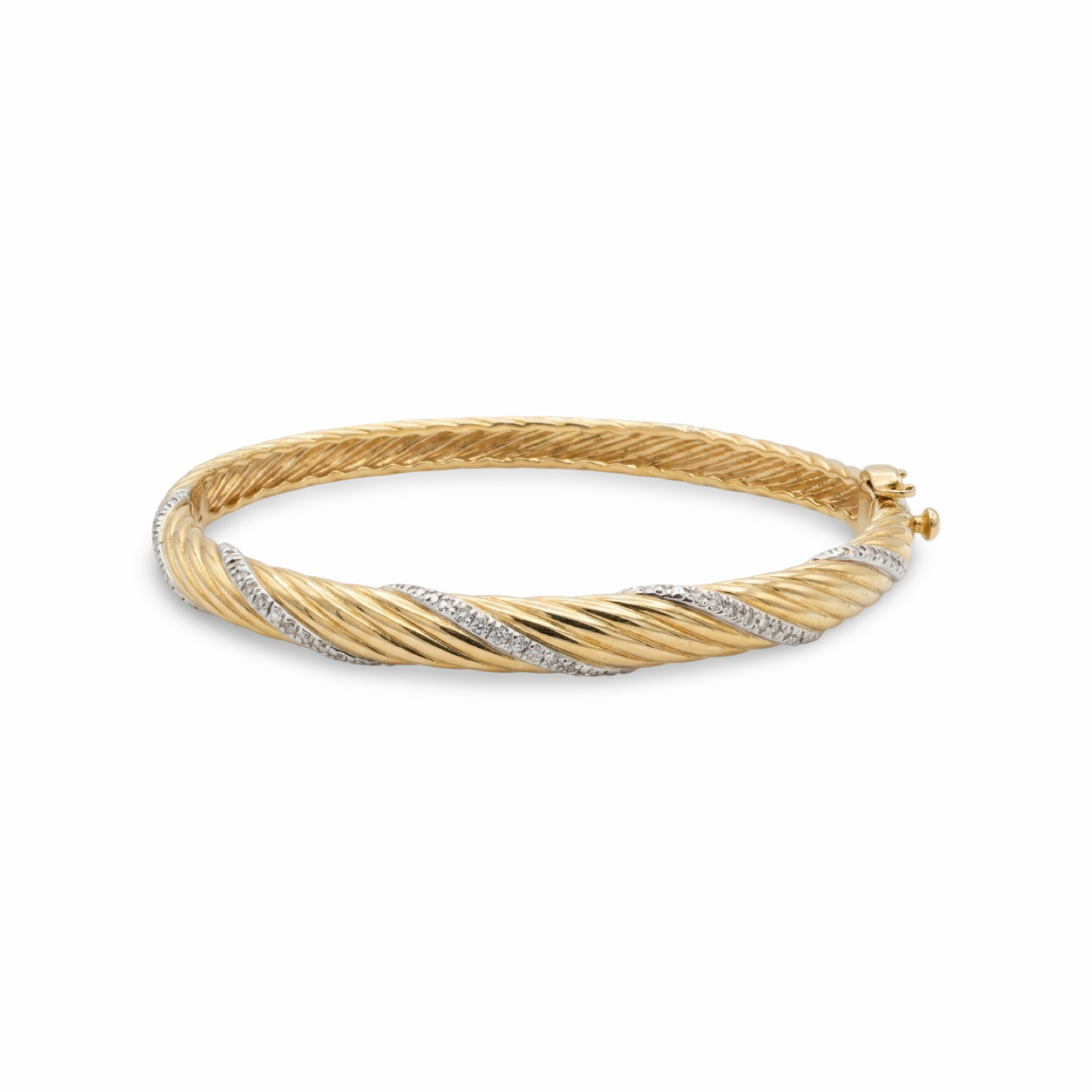 18K Yellow Gold Overlay Sterling Diamond Cable Bangle