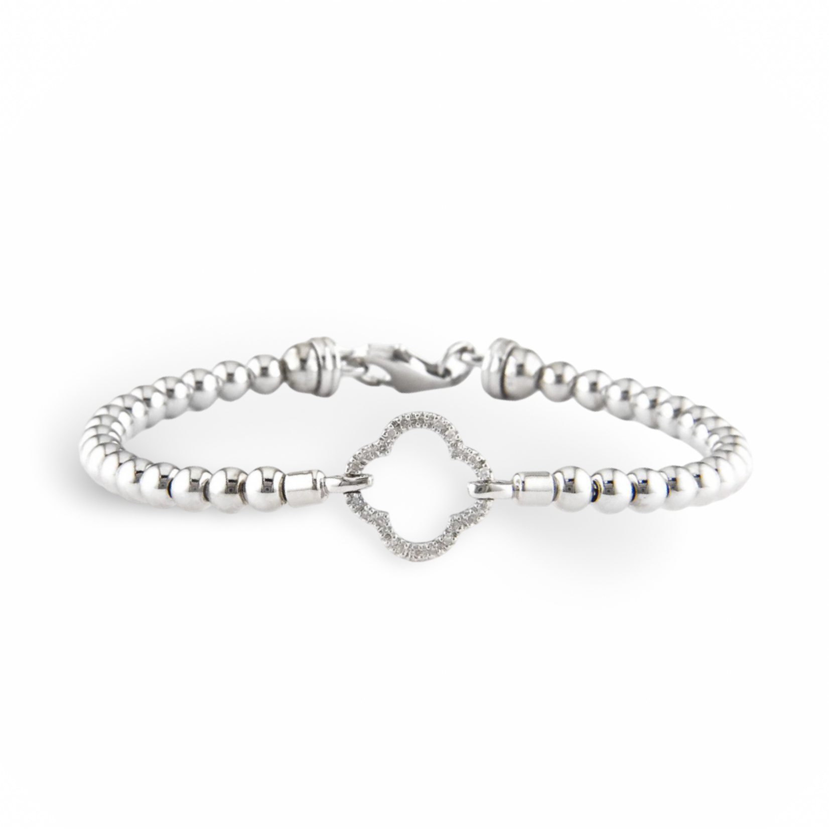 Sterling Silver Diamond Quatrefoil Diamond Bead Bracelet