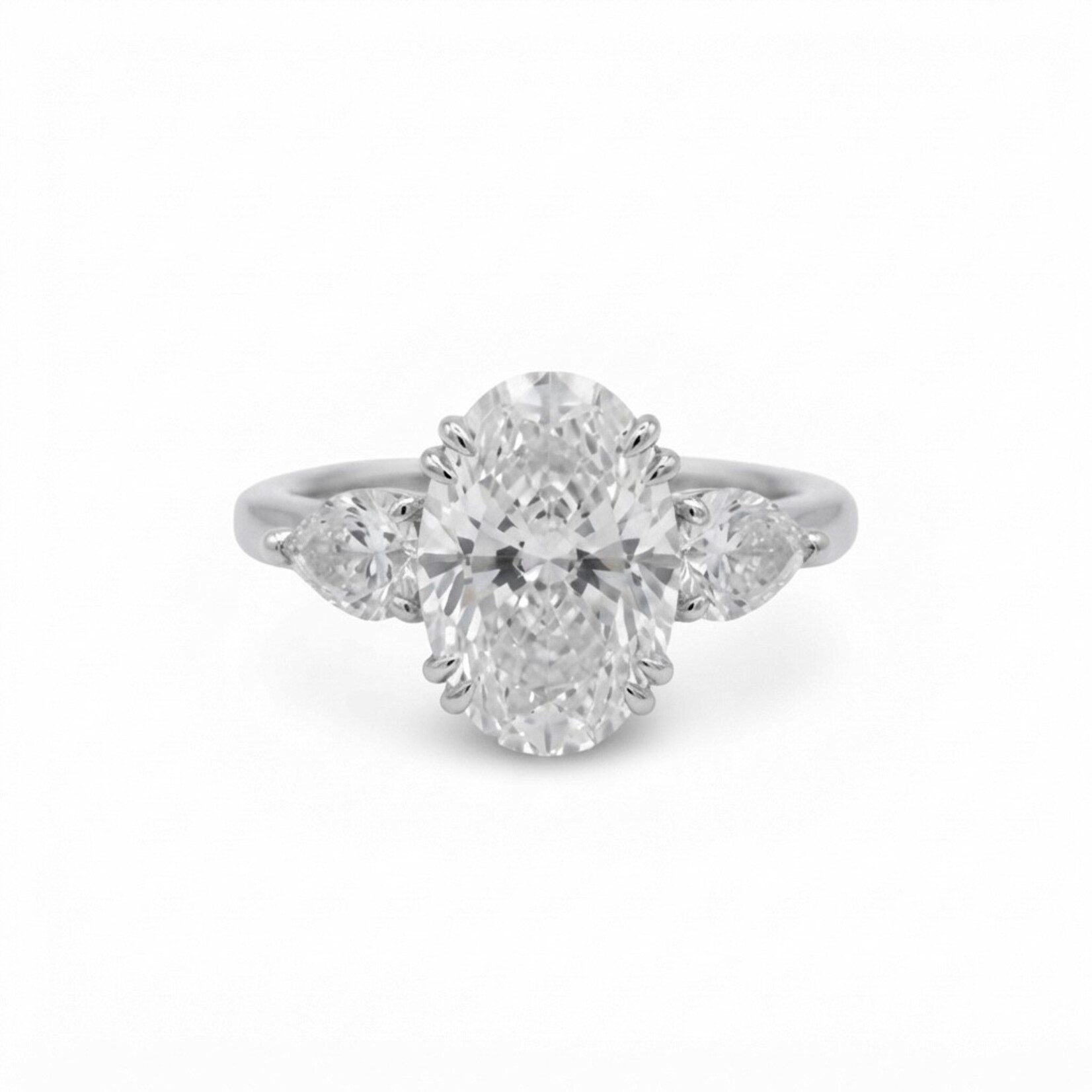 14K White Gold Oval & Pear Shape Diamond Ring