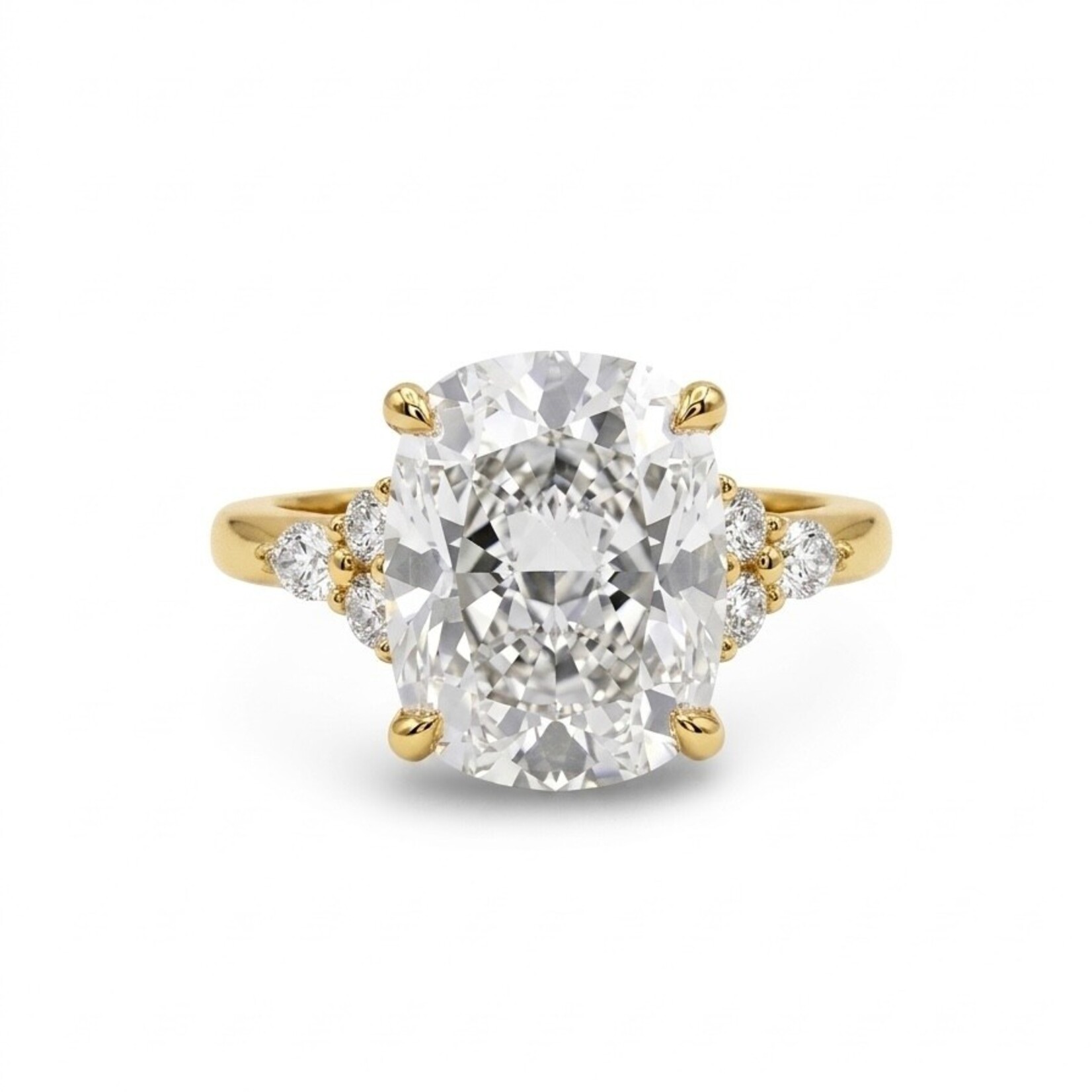 14K Yellow Gold Cushion Cut Lab Grown Diamond Ring