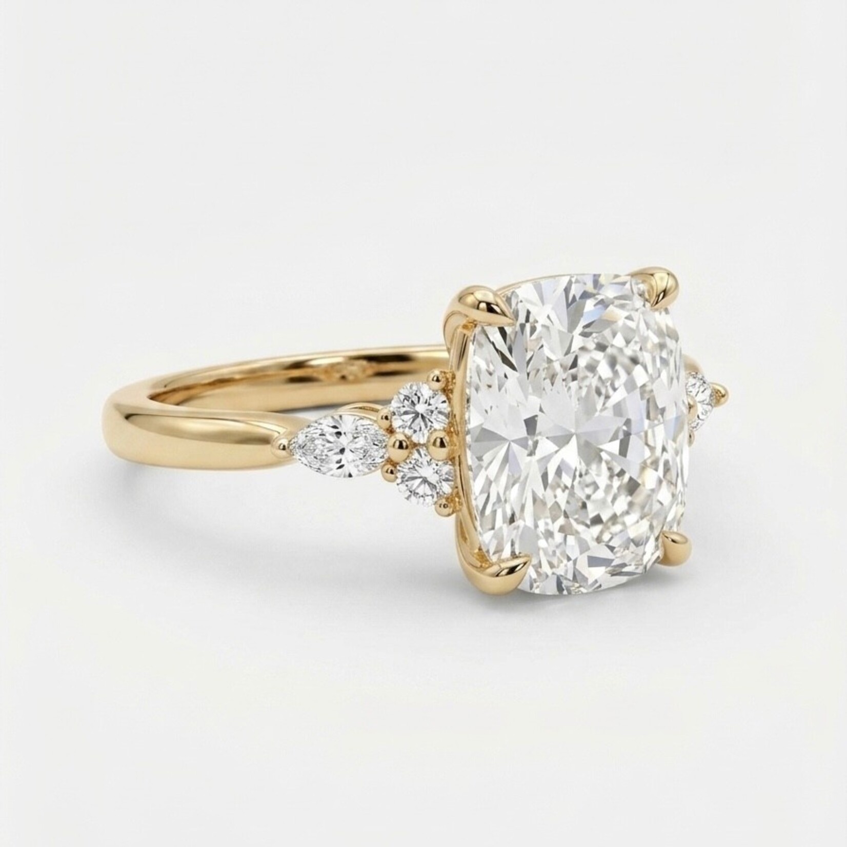 14KY Lab Cushion 3.36ct F VS1 MQ RBC 0.24ctw Ring