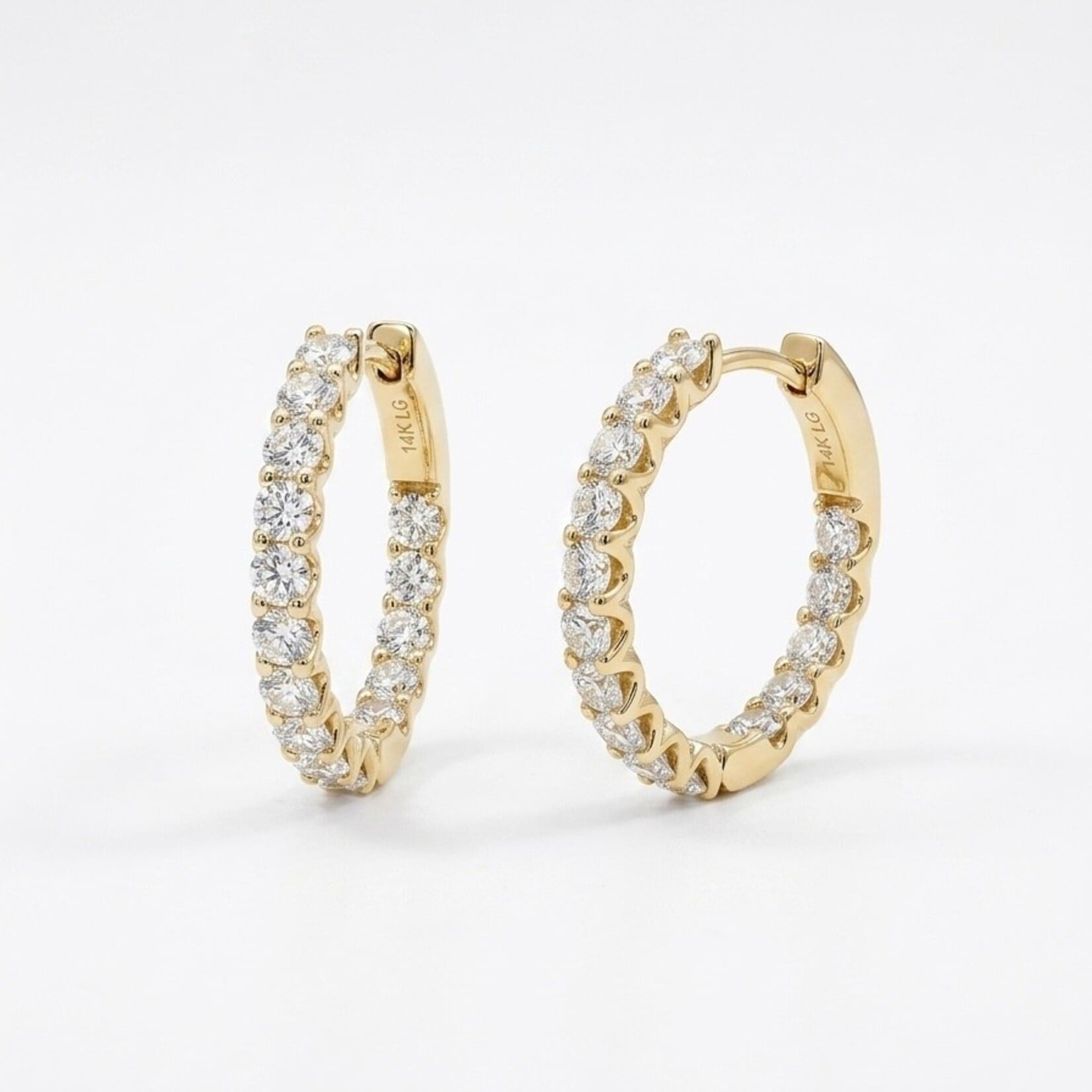 14K Yellow Gold 2 Carat Lab Diamond Round Medium Hoop Earrings