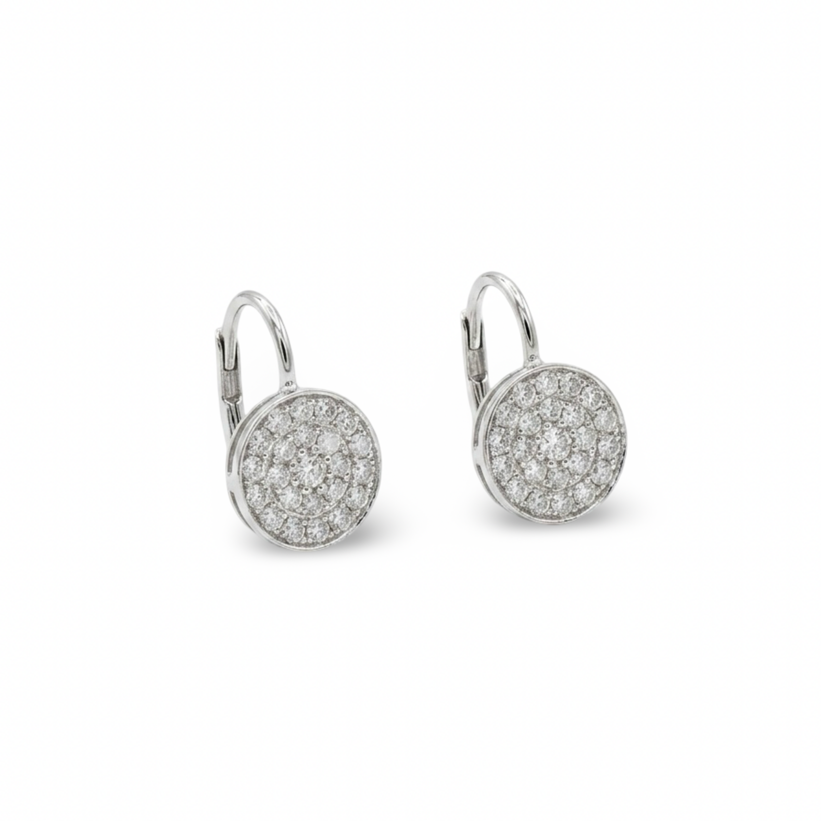 14K White Gold Pave Diamond Disc Earrings