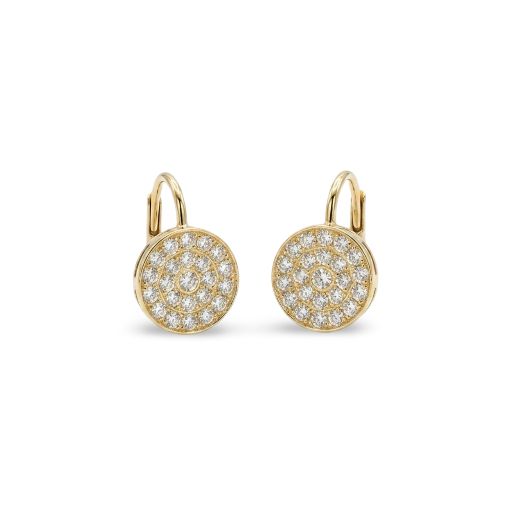 14K Yellow Gold Pave Diamond Disc Earrings