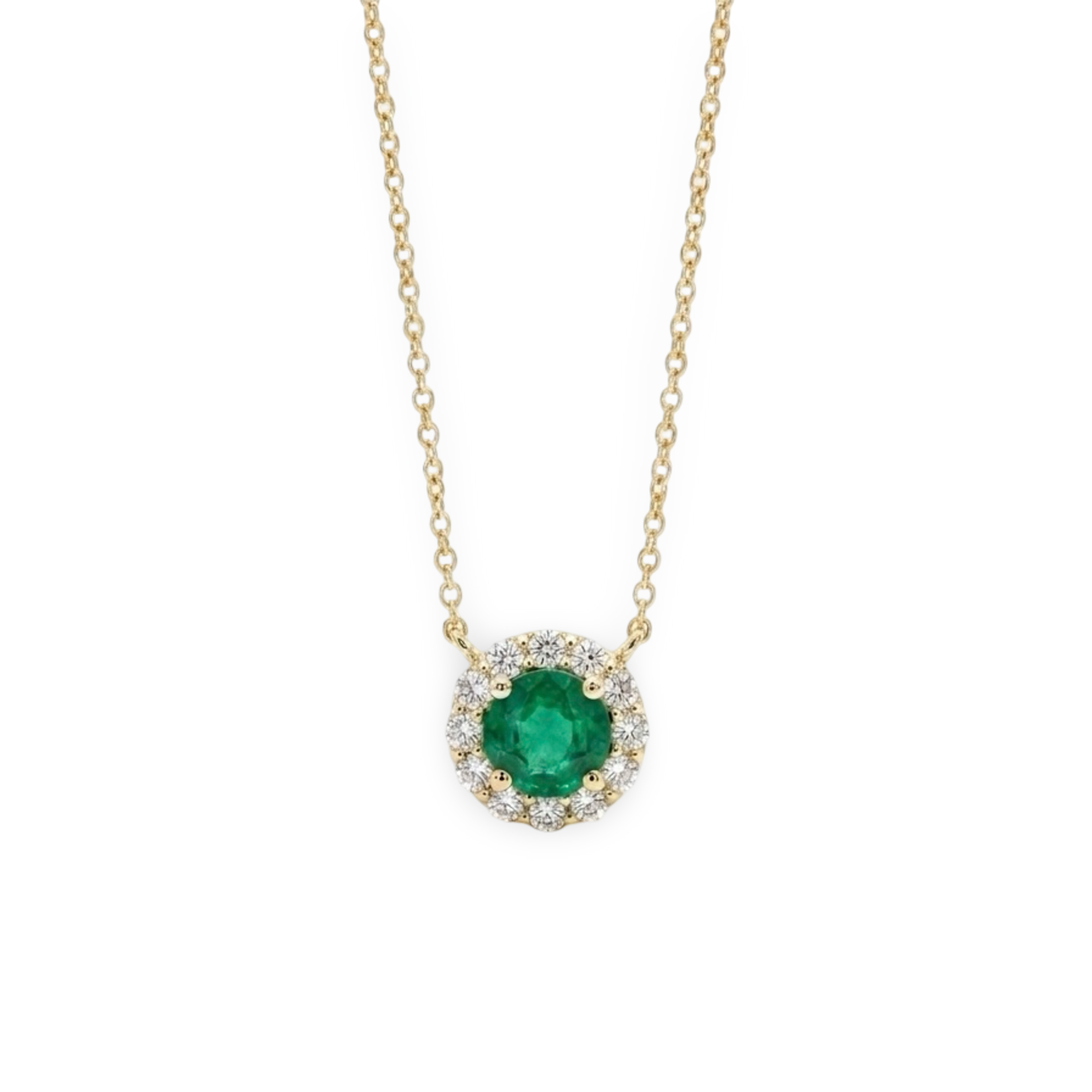 14K Yellow Gold Emerald & Diamond Halo Pendant