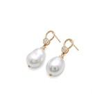 14K Yellow Gold Pearl & Diamond Cable Drop Earrings