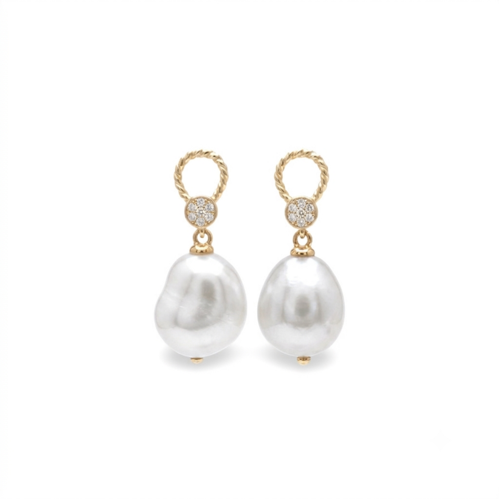 14KY Pearl & Dia Cluster 0.03ctw Cable Drop Earrings