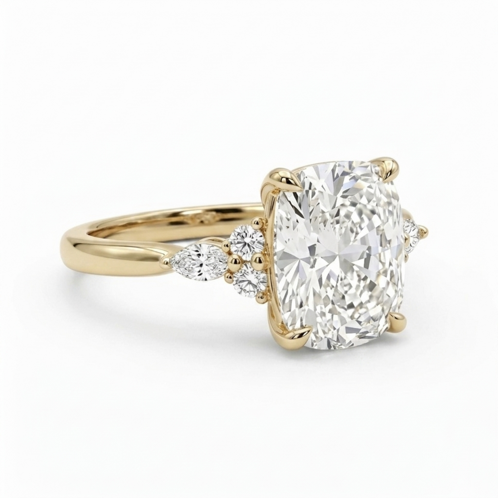14K Yellow Gold Cushion Cut Lab Grown Diamond Ring