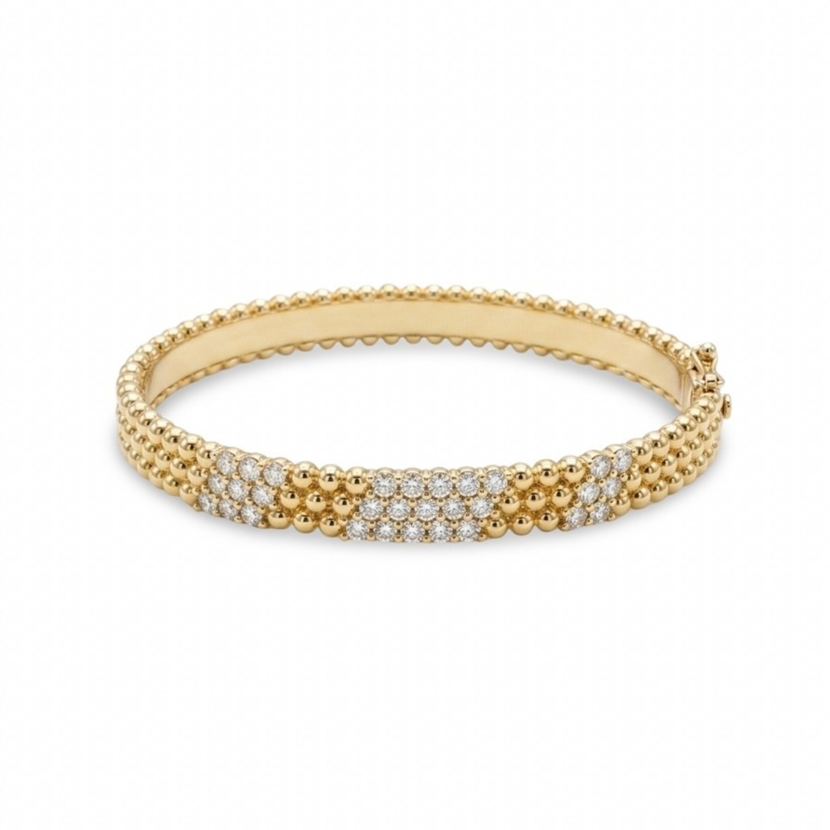 14K Three Row Perlèe Diamond Bangle Bracelet