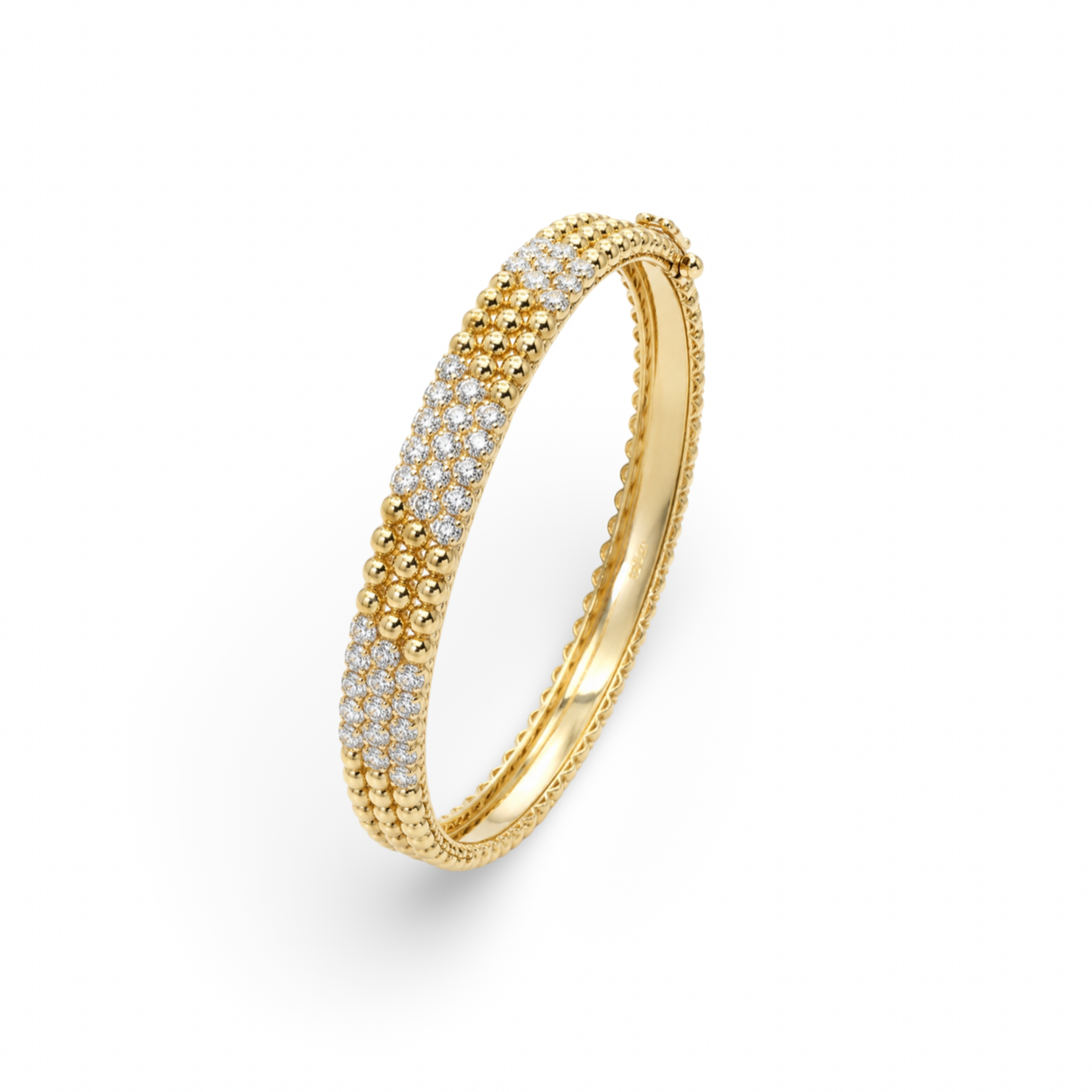 14K Three Row Perlèe Diamond Bangle Bracelet