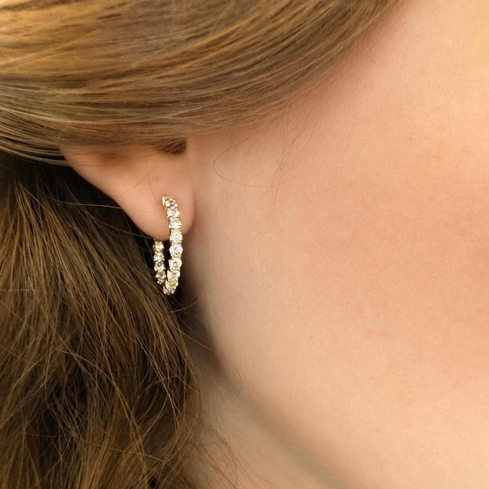 14K Yellow Gold 2 Carat Lab Diamond Round Medium Hoop Earrings