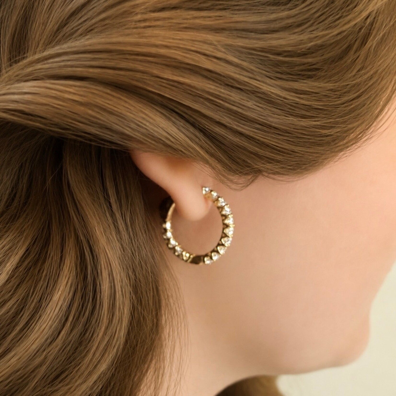 14K Yellow Gold 2 Carat Lab Diamond Round Medium Hoop Earrings
