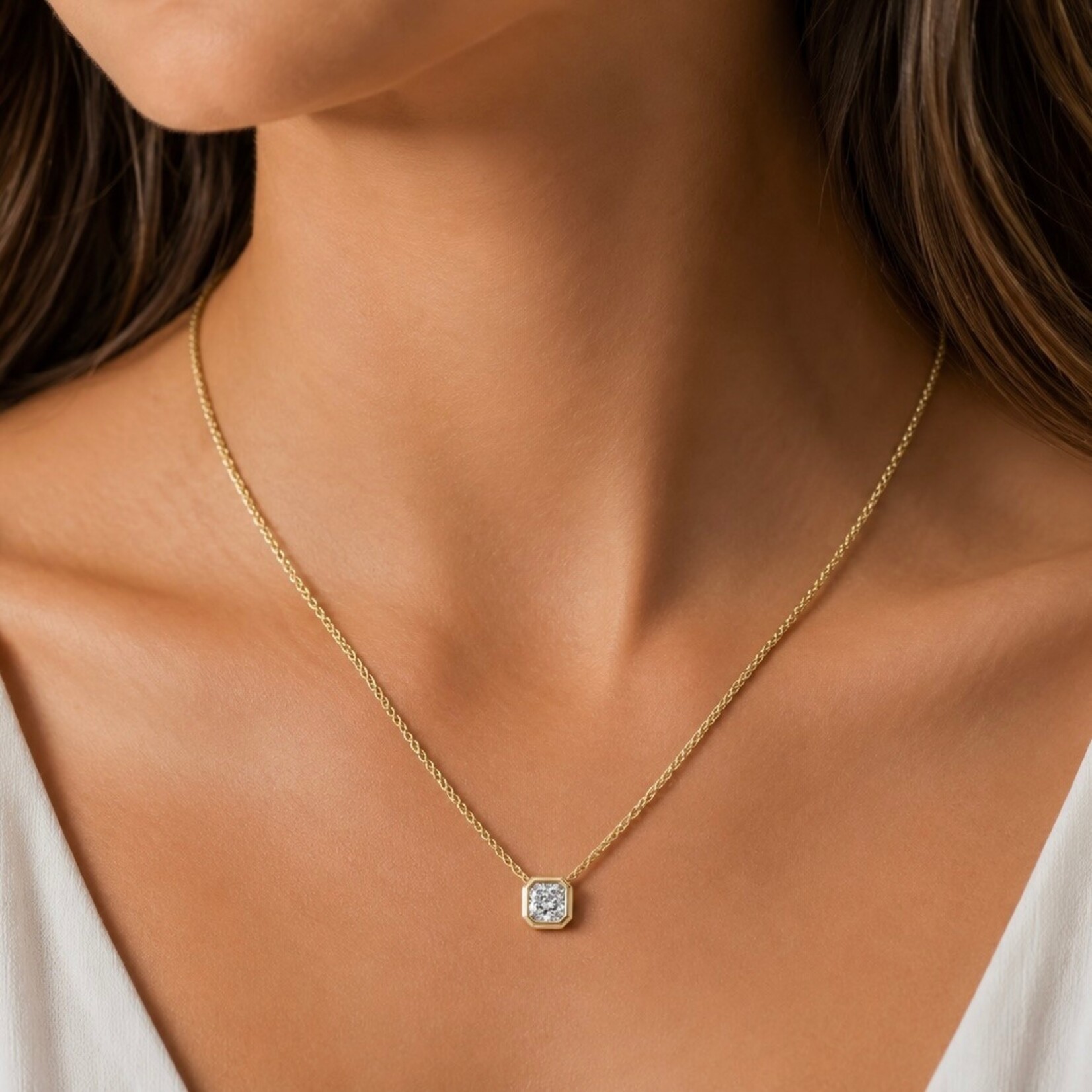 14K Yellow Gold 1 1/4 Carat Lab Grown Radiant Cut Diamond Bezel Pendant