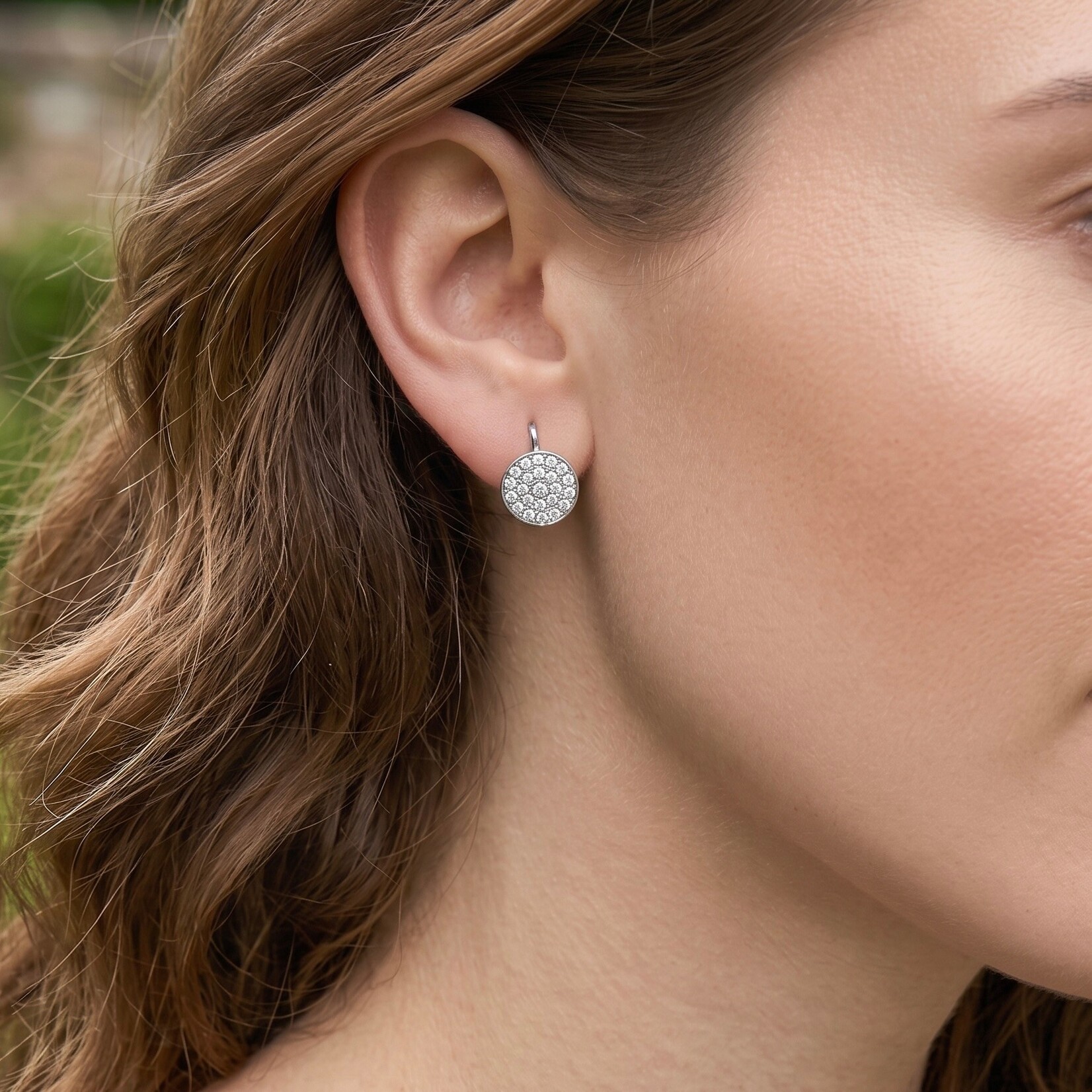 14K White Gold Pave Diamond Disc Earrings