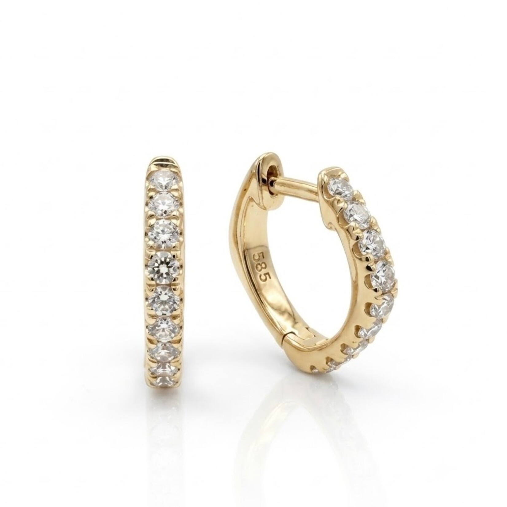 14K Yellow Gold Diamond Geometric Huggie Earrings