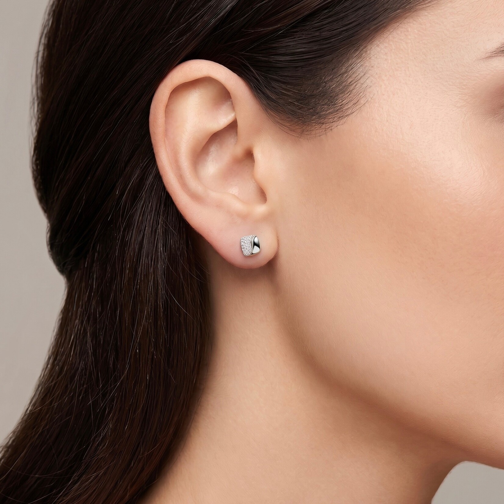 14K White Gold  Pave Diamond Cushion Stud Earrings