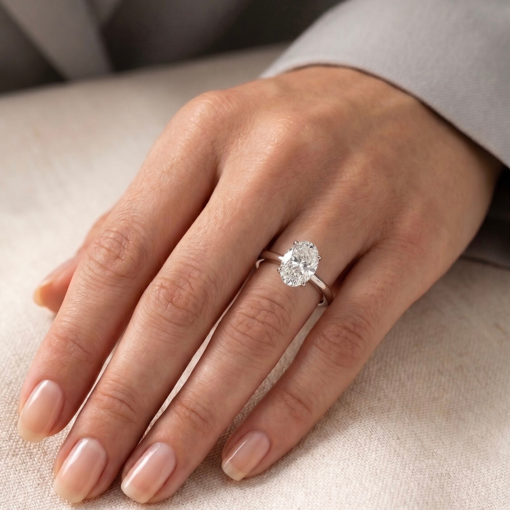 14K White Gold Oval Lab Grown Diamond Ring